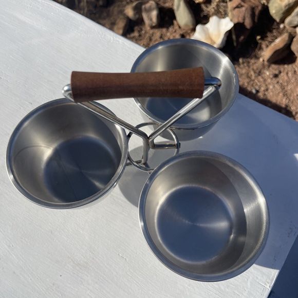 MCM Condiment Caddy Server Holder Stainless Steel Atomic Vintage Teak Restaurant - Picture 2 of 8